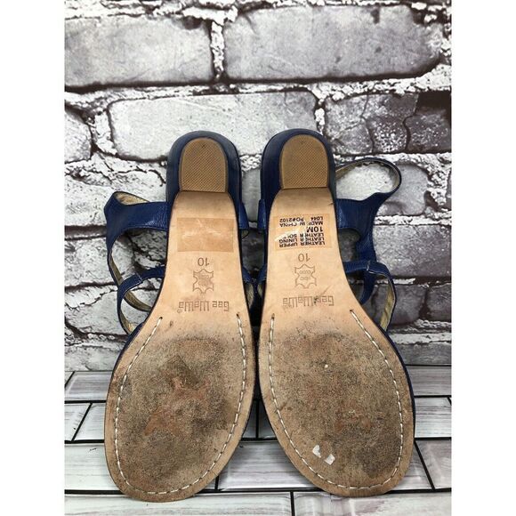 Anthropologie Gee Wawa Blue Leather Peep Toe Heel Strap Sandals Women Sz 10M US - Picture 14 of 16